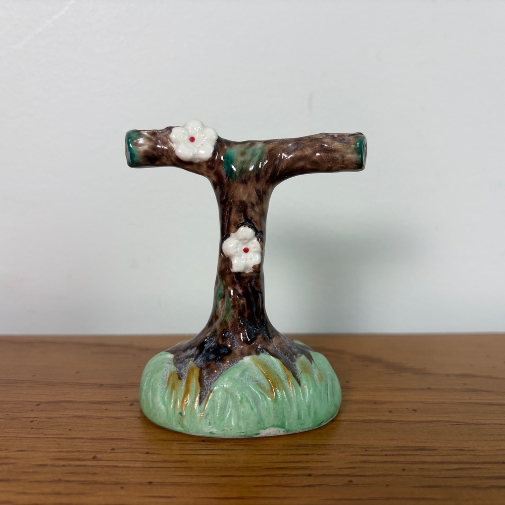 Vintage Made in Japan Porcelain Tree Branch Figurine Cherry Blossom Floral Brown